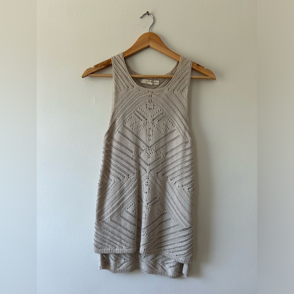 Taupe, knit, sleeveless, tunic sweater